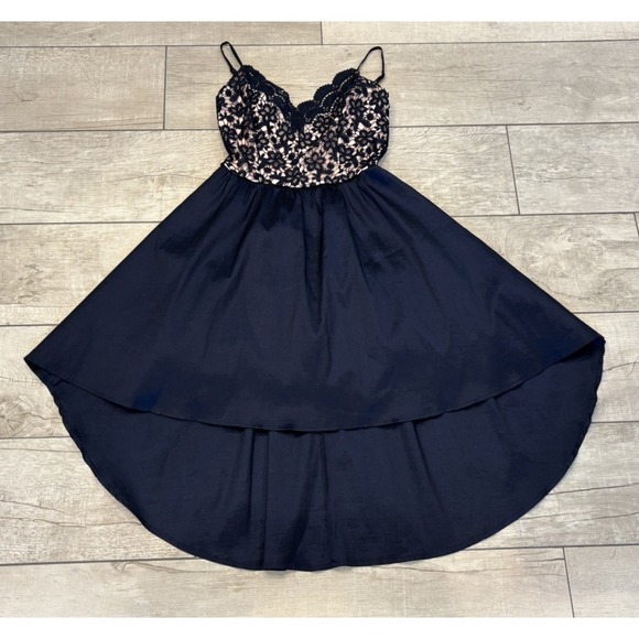B. Darlin Dresses & Skirts - B‎ Darlin Juniors Formal Babydoll Hi Low Mini Dress 5/6 Navy Pink Lace Y2K Grad